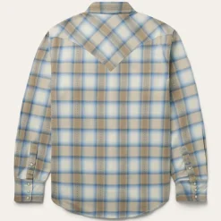 New Stetson Sand Plaid Dobby Western Shirt Brown