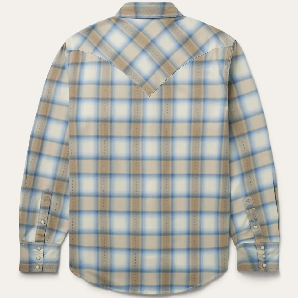 New Stetson Sand Plaid Dobby Western Shirt Brown