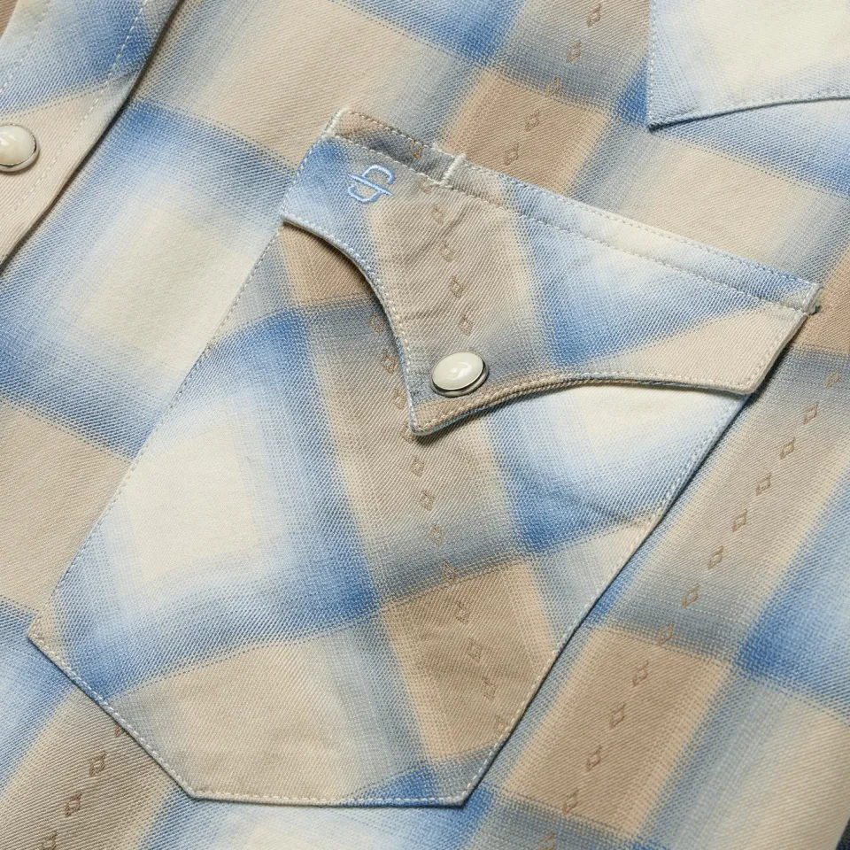 New Stetson Sand Plaid Dobby Western Shirt Brown