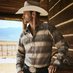 Best Stetson Serape Dobby Twill Western Shirt Brown