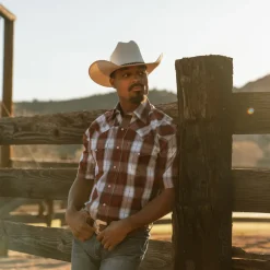Stetson Shadow Plaid Short Sleeve Western Shirt Wine