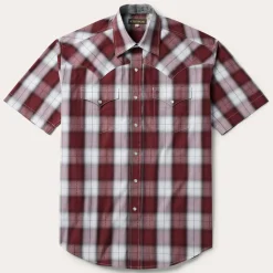 New Stetson Shadow Plaid Short Sleeve Western Shirt Wine