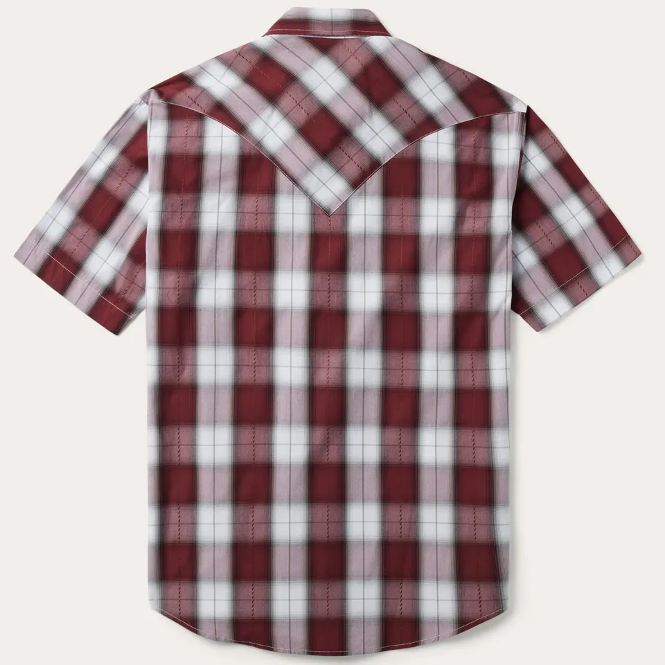 New Stetson Shadow Plaid Short Sleeve Western Shirt Wine