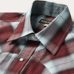 New Stetson Shadow Plaid Short Sleeve Western Shirt Wine