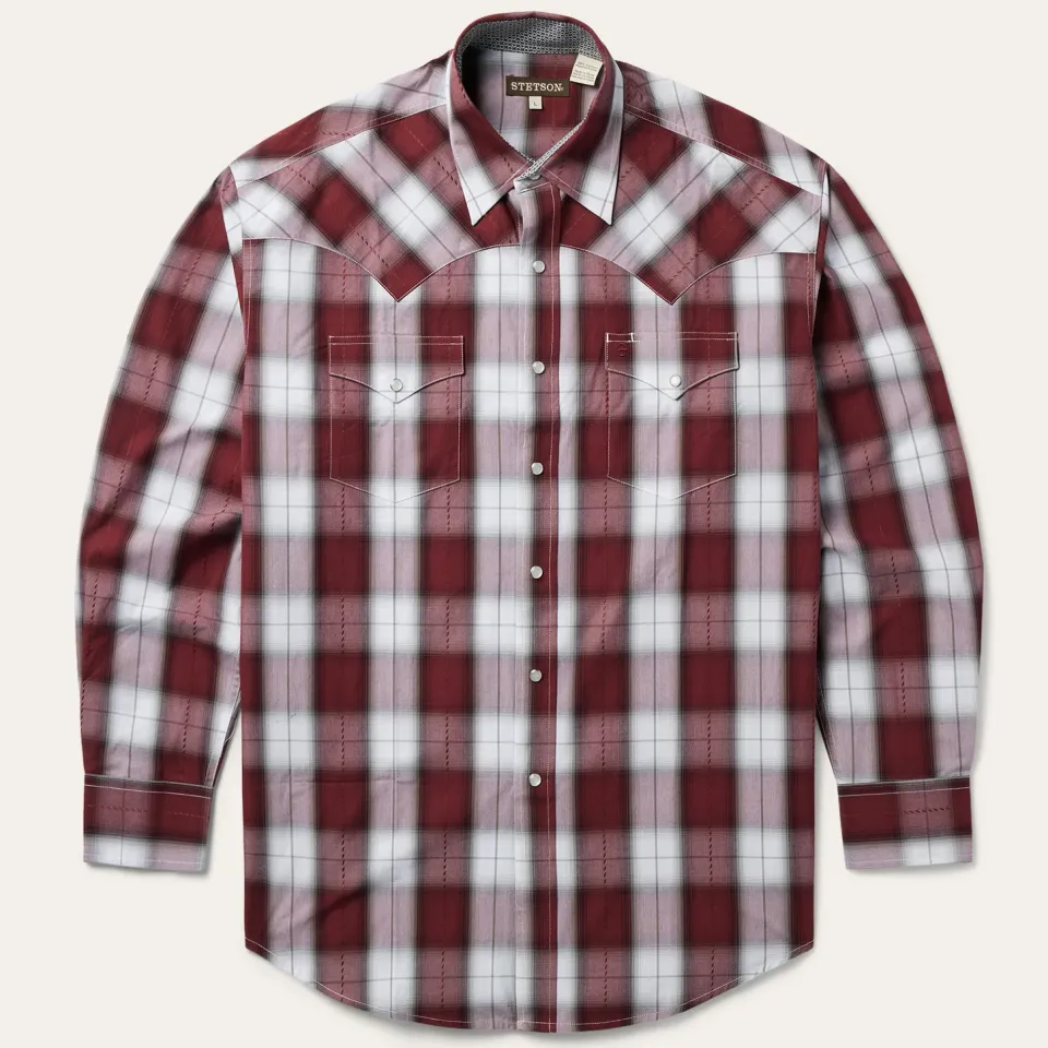 Sale Stetson Shadow Plaid Western Shirt Wine