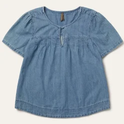 Best Stetson Short-Sleeved Denim Blouse Blue