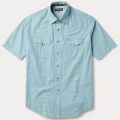 Online Stetson Silver Diamond Neat Print Short Sleeve Western Shirt Blue