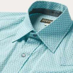 Online Stetson Silver Diamond Neat Print Short Sleeve Western Shirt Blue
