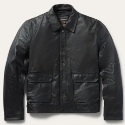 Outlet Stetson Snap Front Leather Jacket Brown
