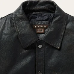 Outlet Stetson Snap Front Leather Jacket Brown