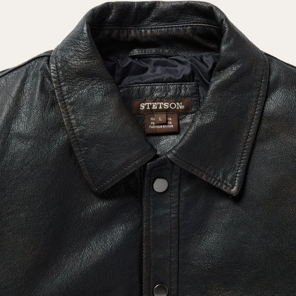 Outlet Stetson Snap Front Leather Jacket Brown