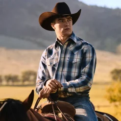 Sale Stetson Steel Ombre Plaid Western Shirt Blue