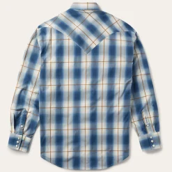 Sale Stetson Steel Ombre Plaid Western Shirt Blue