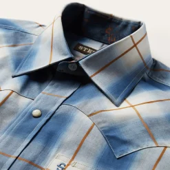 Sale Stetson Steel Ombre Plaid Western Shirt Blue