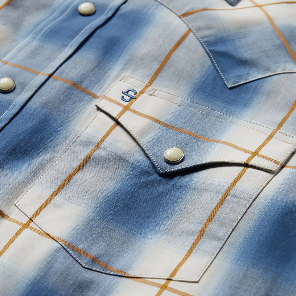 Hot Stetson Steel Ombre Plaid Western Shirt Blue