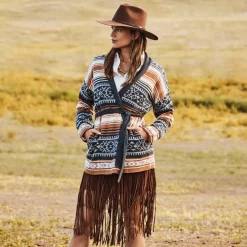 Sale Stetson Suede Fringed Skirt Brown