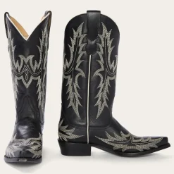 Discount Stetson Tina White Flame Embroidered Cowboy Boot Black