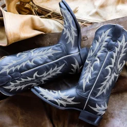 Discount Stetson Tina White Flame Embroidered Cowboy Boot Black
