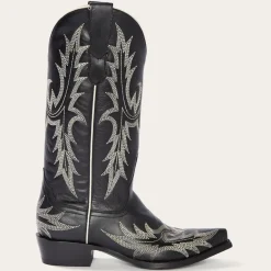 Discount Stetson Tina White Flame Embroidered Cowboy Boot Black