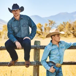 New Stetson Turquoise Snap Western Denim Shirt Blue