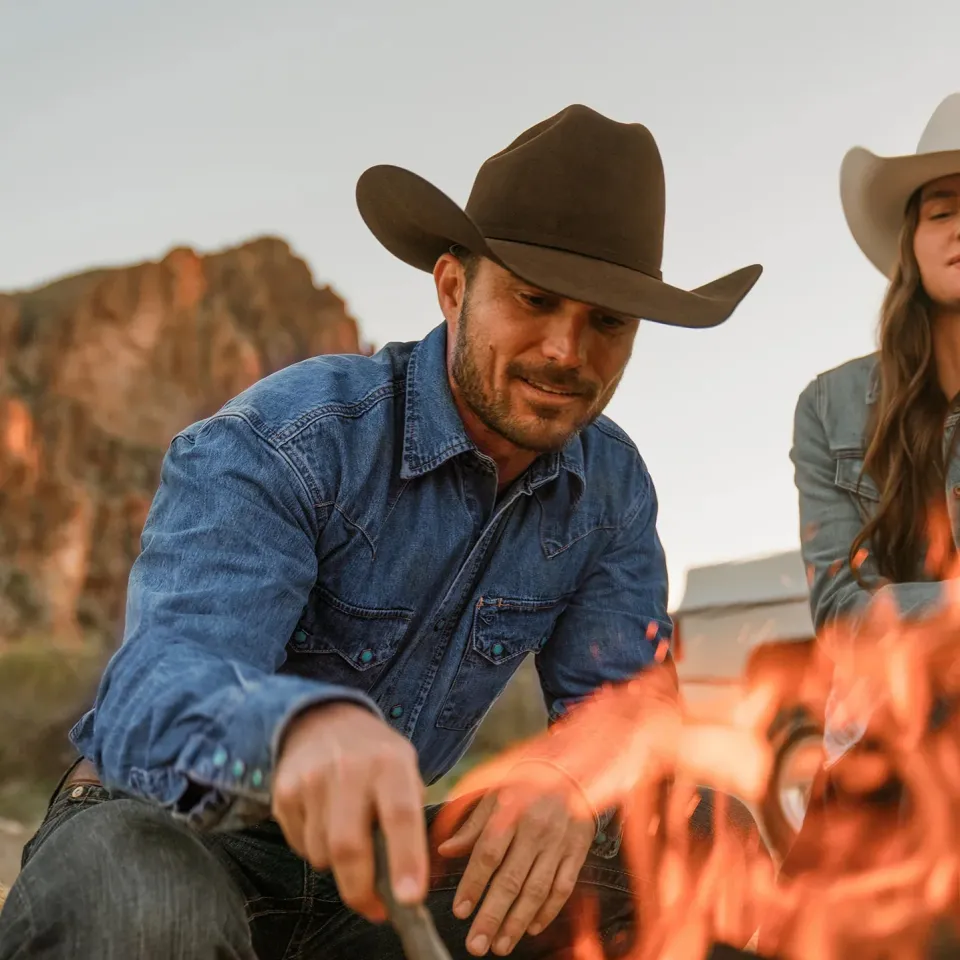 Hot Stetson Turquoise Snap Western Denim Shirt Blue