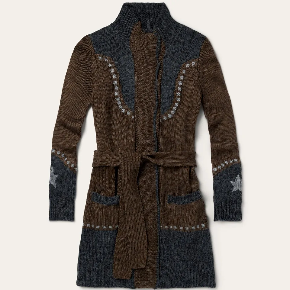 Hot Stetson Vintage Steer Head Cardigan Brown