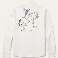 Hot Stetson Western Embroidered Denim Shirt White
