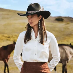 Hot Stetson Western Embroidered Denim Shirt White