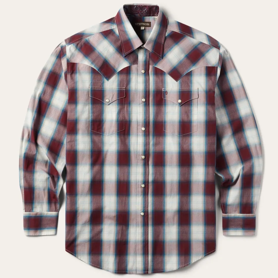 Clearance Stetson Plaid Shirt Wine
