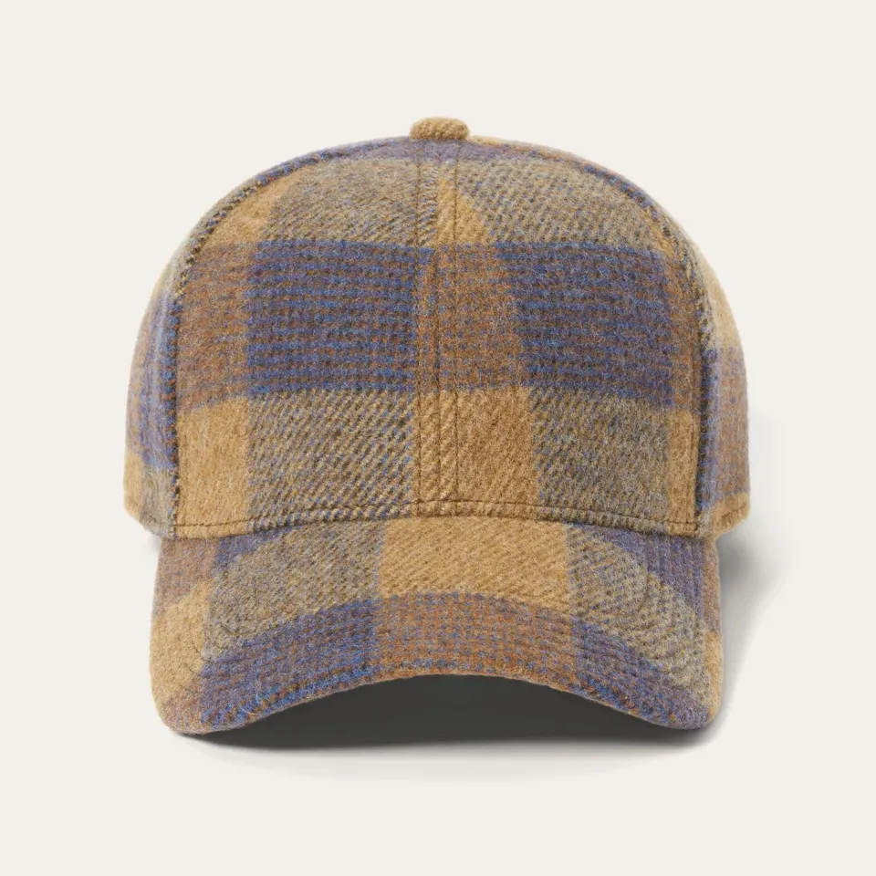 Outlet Stetson Wool Check Baseball Cap Cognac/Sand/Blue
