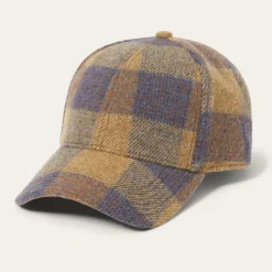 Outlet Stetson Wool Check Baseball Cap Cognac/Sand/Blue