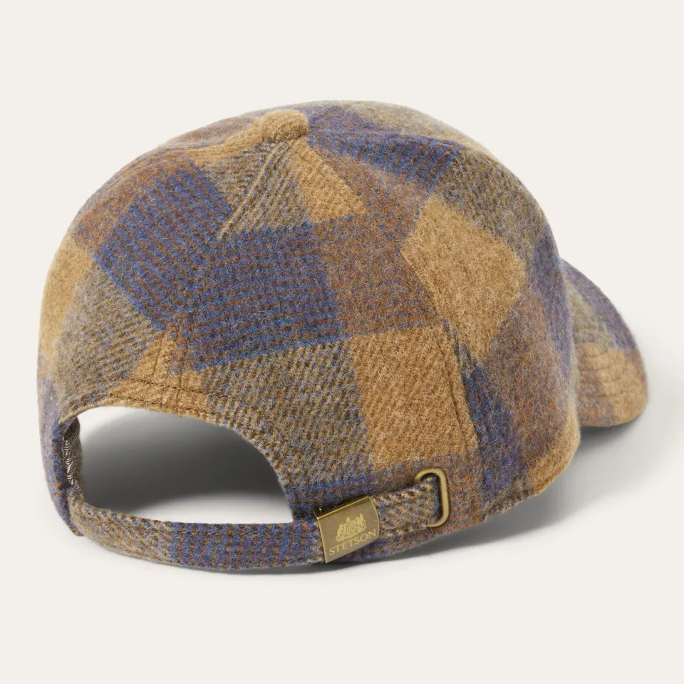Outlet Stetson Wool Check Baseball Cap Cognac/Sand/Blue