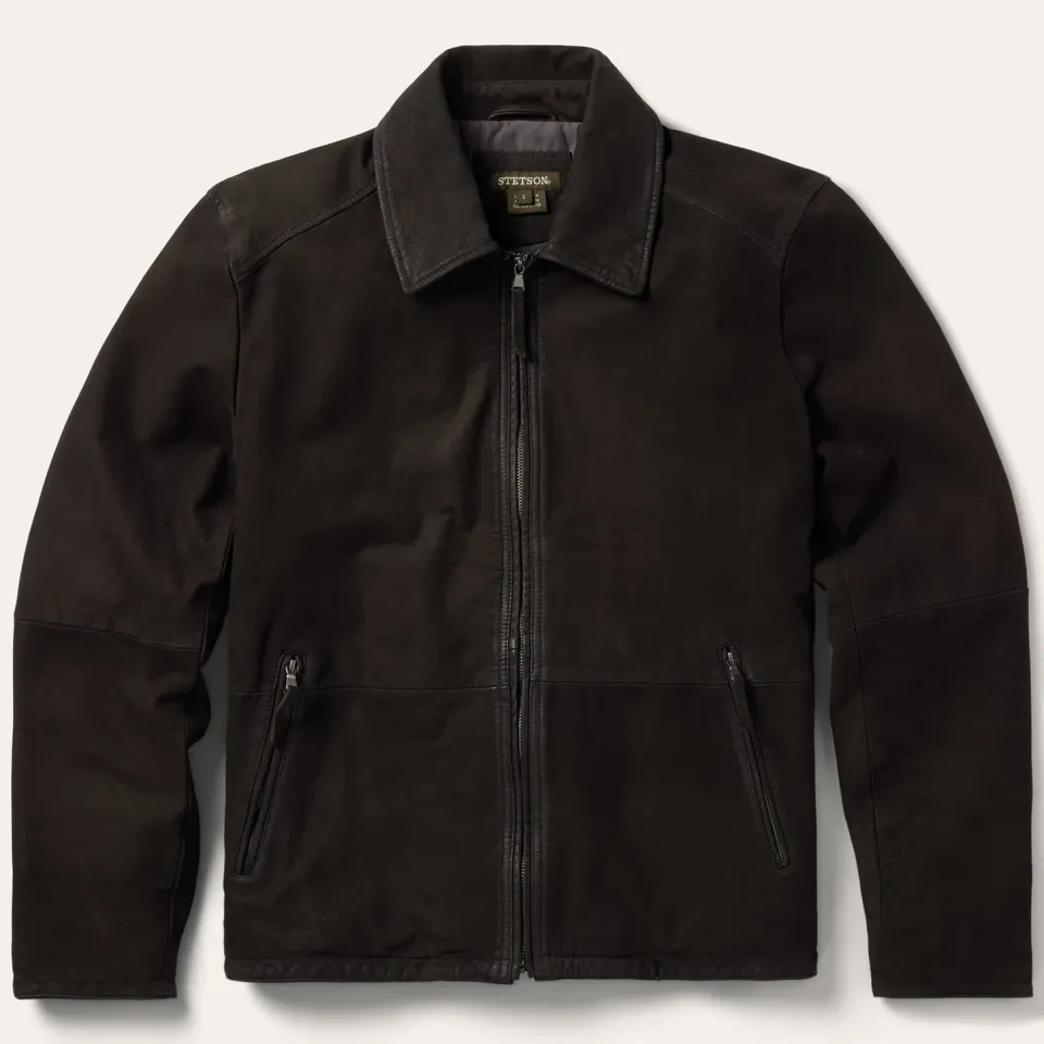 Sale Stetson Zip Front Suede Leather Jacket Brown