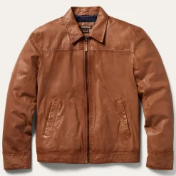 Discount Stetson Zip-Front Lightweight Leather Jacket Brown